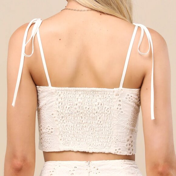 NWT Lulus Kamilla Eyelet Embroidered Skirt and Top Set, Cream, Size Small - Picture 5 of 8